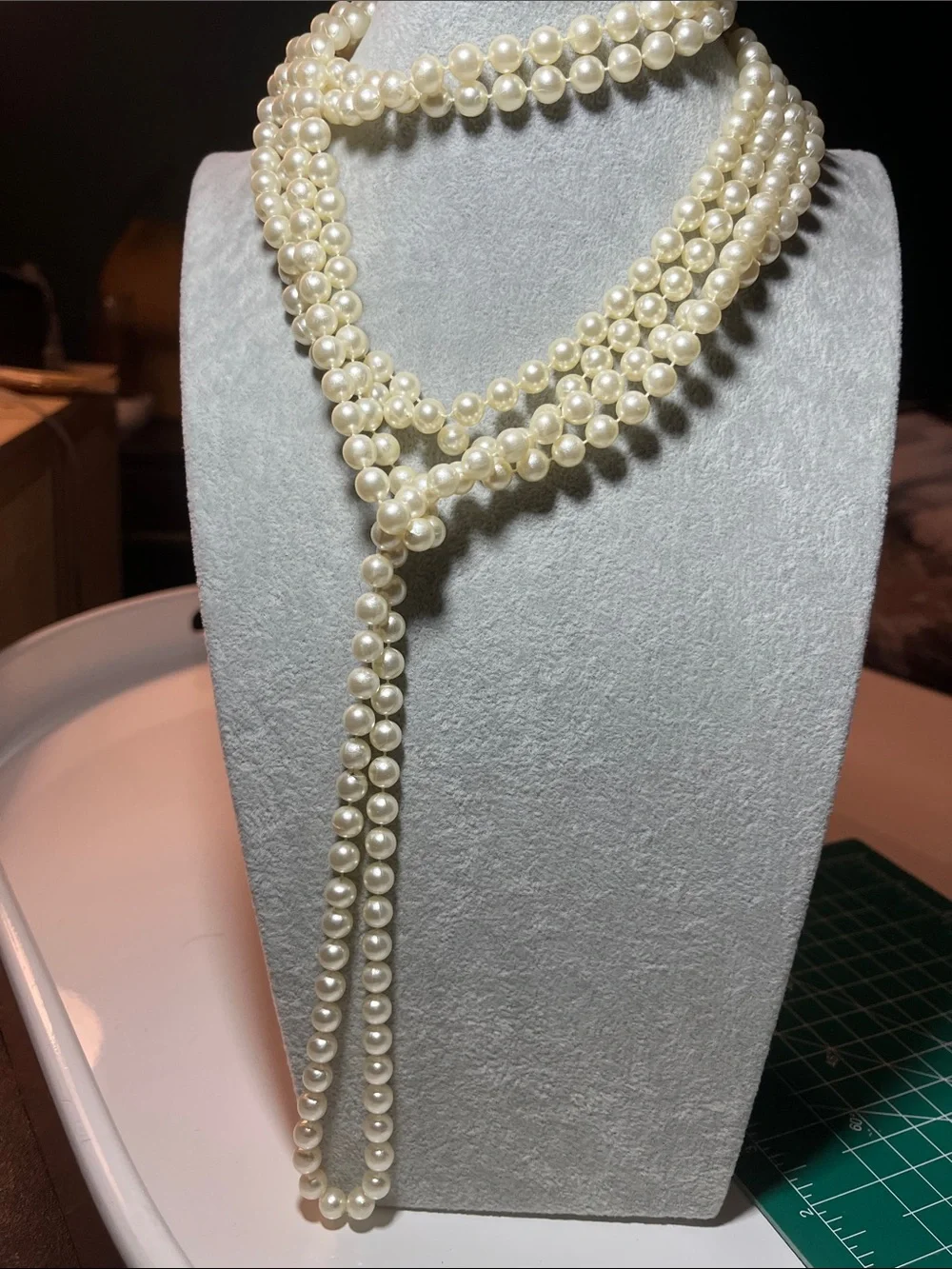 Vintage Flapper Imitation Pearl Necklace Extremely Long 108